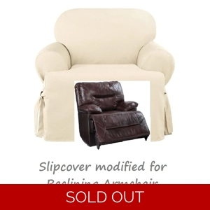 Reclining CHAIR Slipcover T Cushion Cotton Cream Sure Fit Armchair